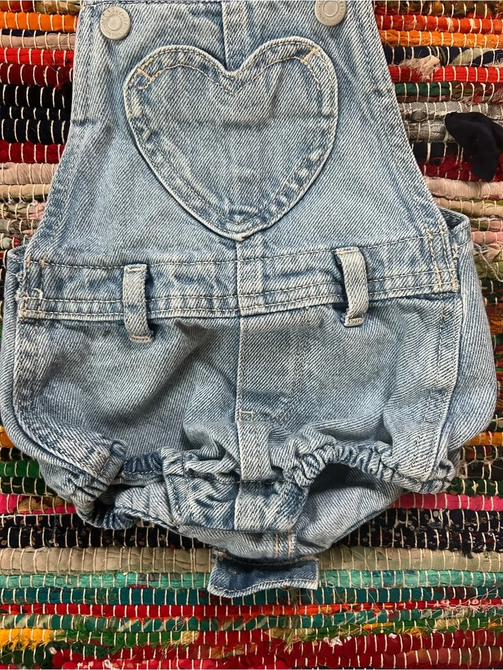 Old Navy Light Blue Denim Heart Romper Overalls 12-18 MOS
